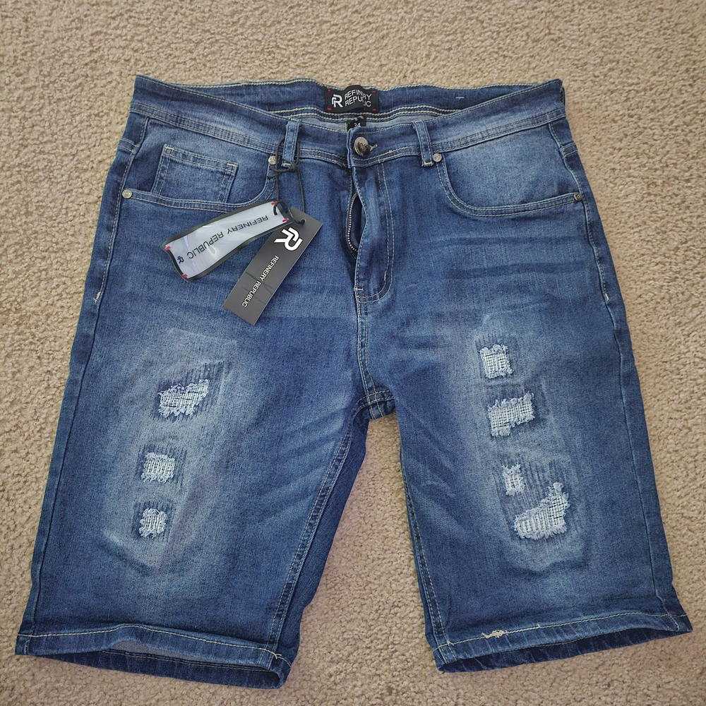 Distressed Blue Denim Shorts